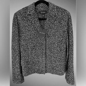 St John Knits Boucle Knit Jacket Size 14 Caviar Black and White NWT RET $1,695